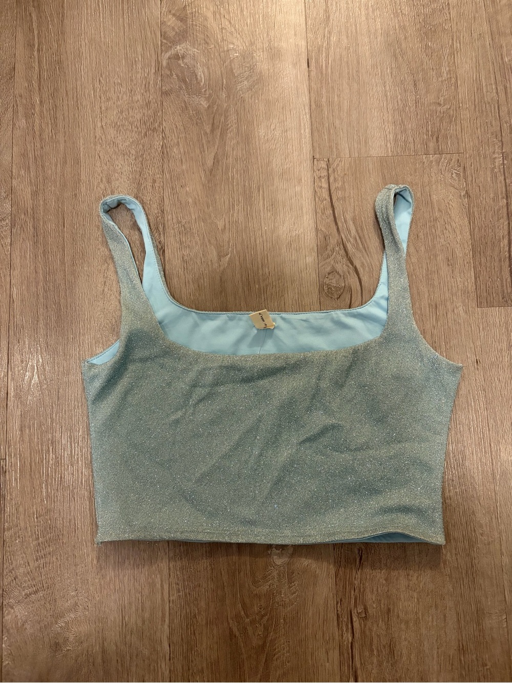 Shimmery Light Blue Scoop Neck Crop Top